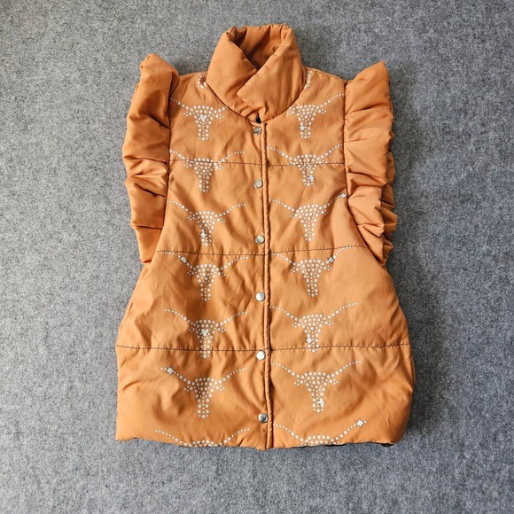 Unbranded Jackets & Blazers - Texas Longhorns Women's Small Puffer Vest Orange Ruffle Sleeve Outdoors Bevo